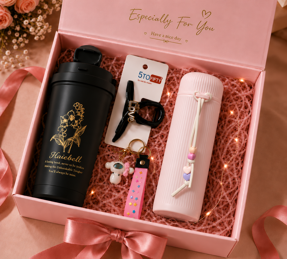 Black tumbler & Pink flask