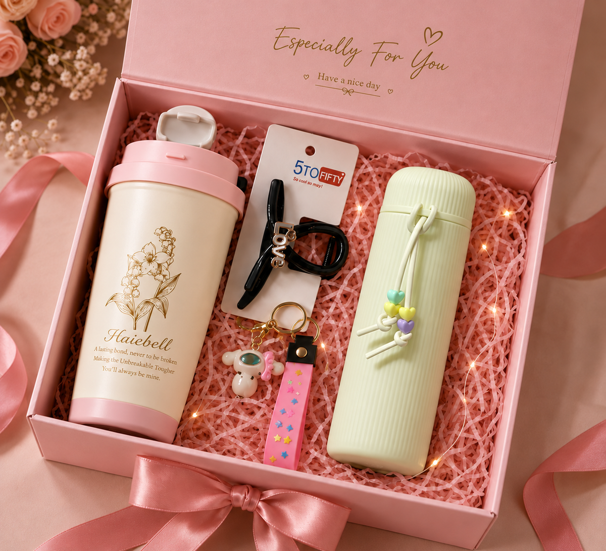 Pink tumbler & Cream flask