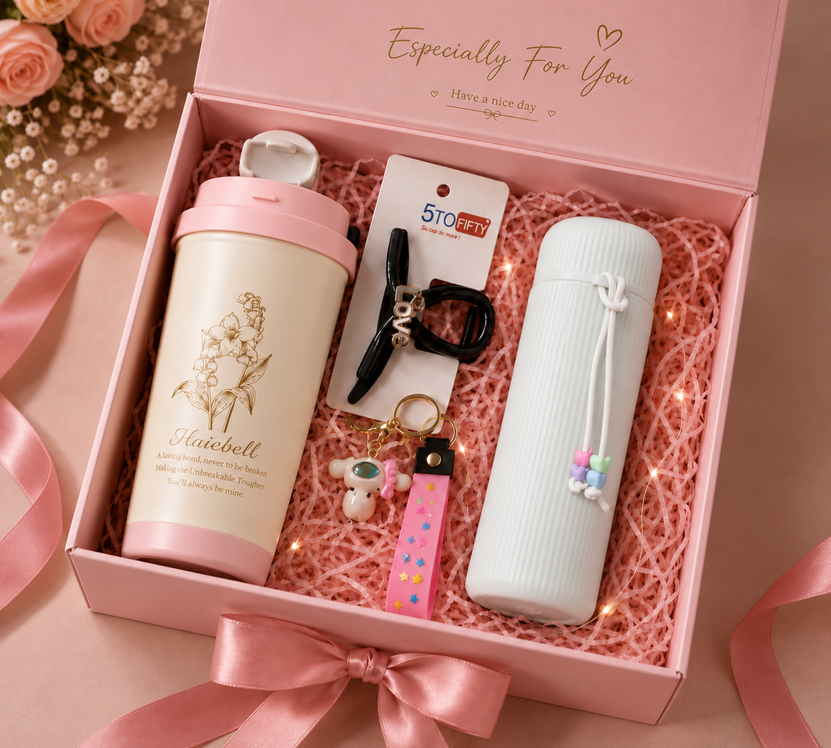 Pink tumbler & White flask