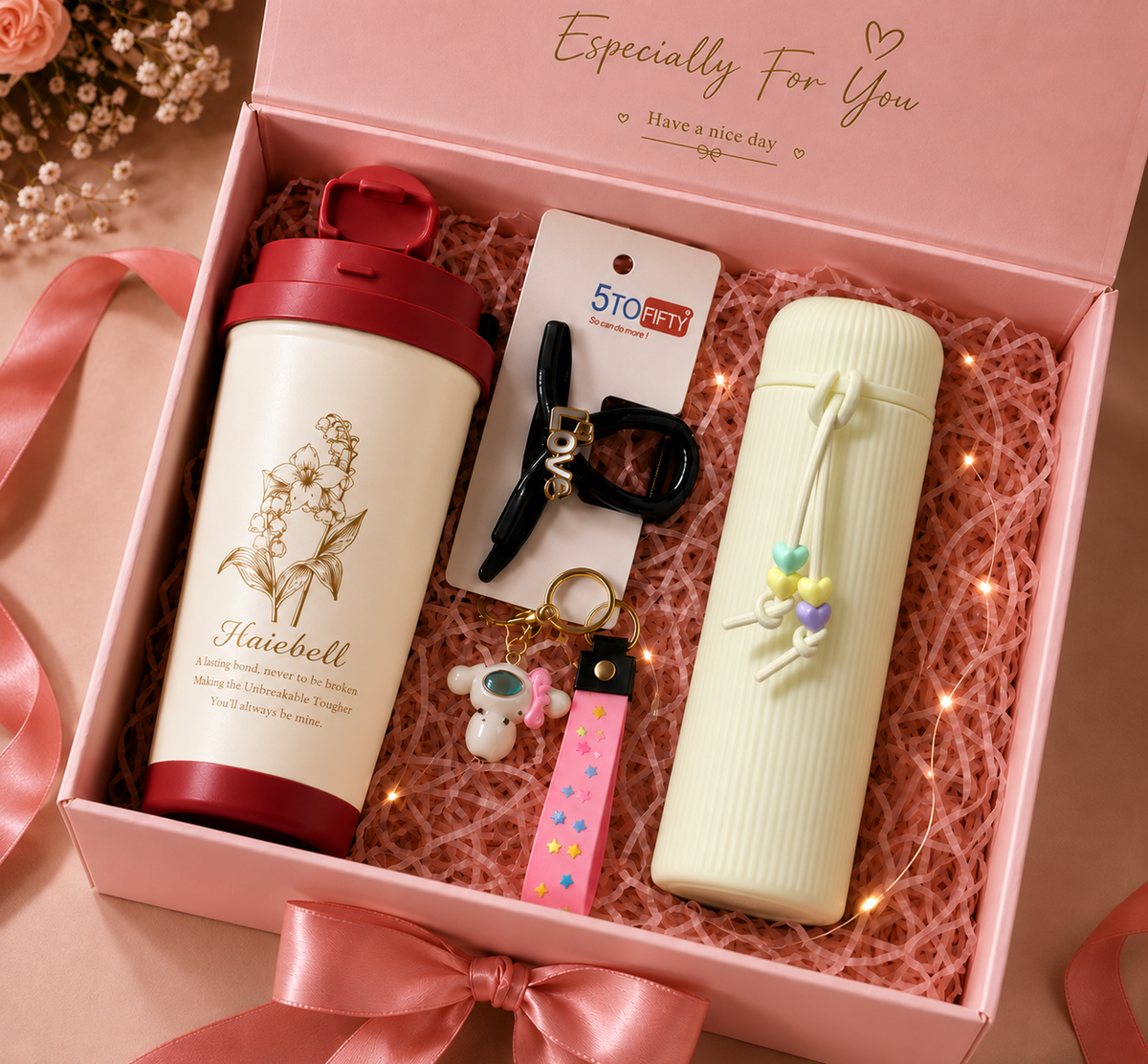 Red tumbler & Cream flask