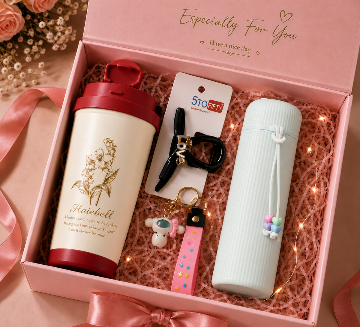 Red tumbler & White flask