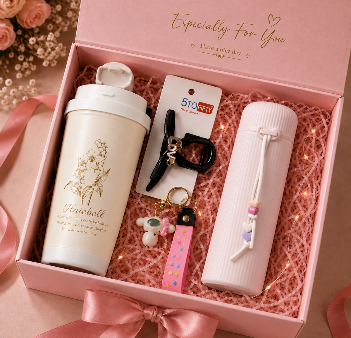 White tumbler & Pink flask