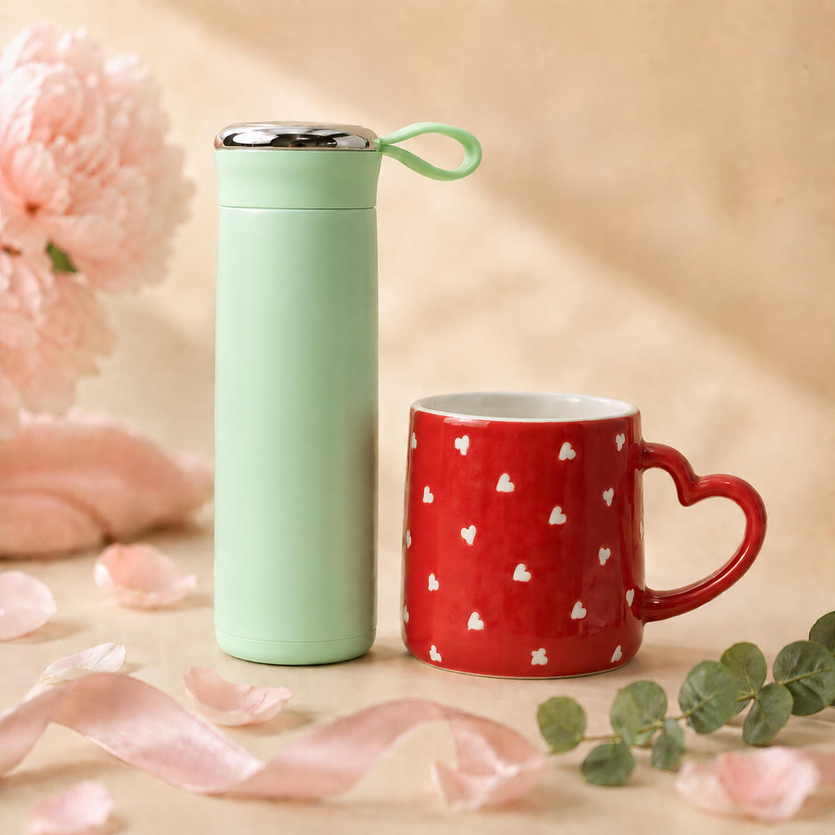 Bottle & Mug Gift Duo - Green bottle, Red mug