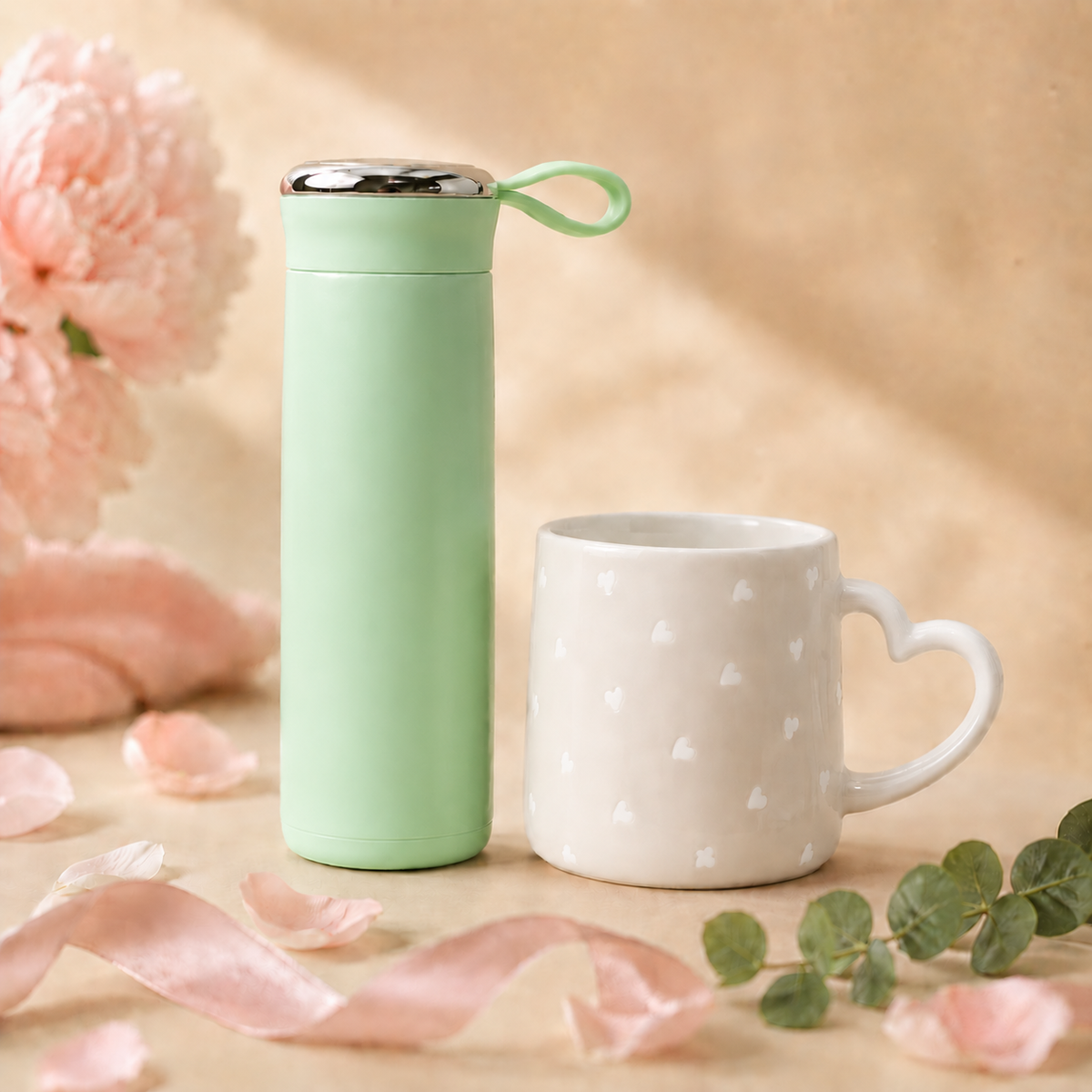 Bottle & Mug Gift Duo - Green bottle, White mug
