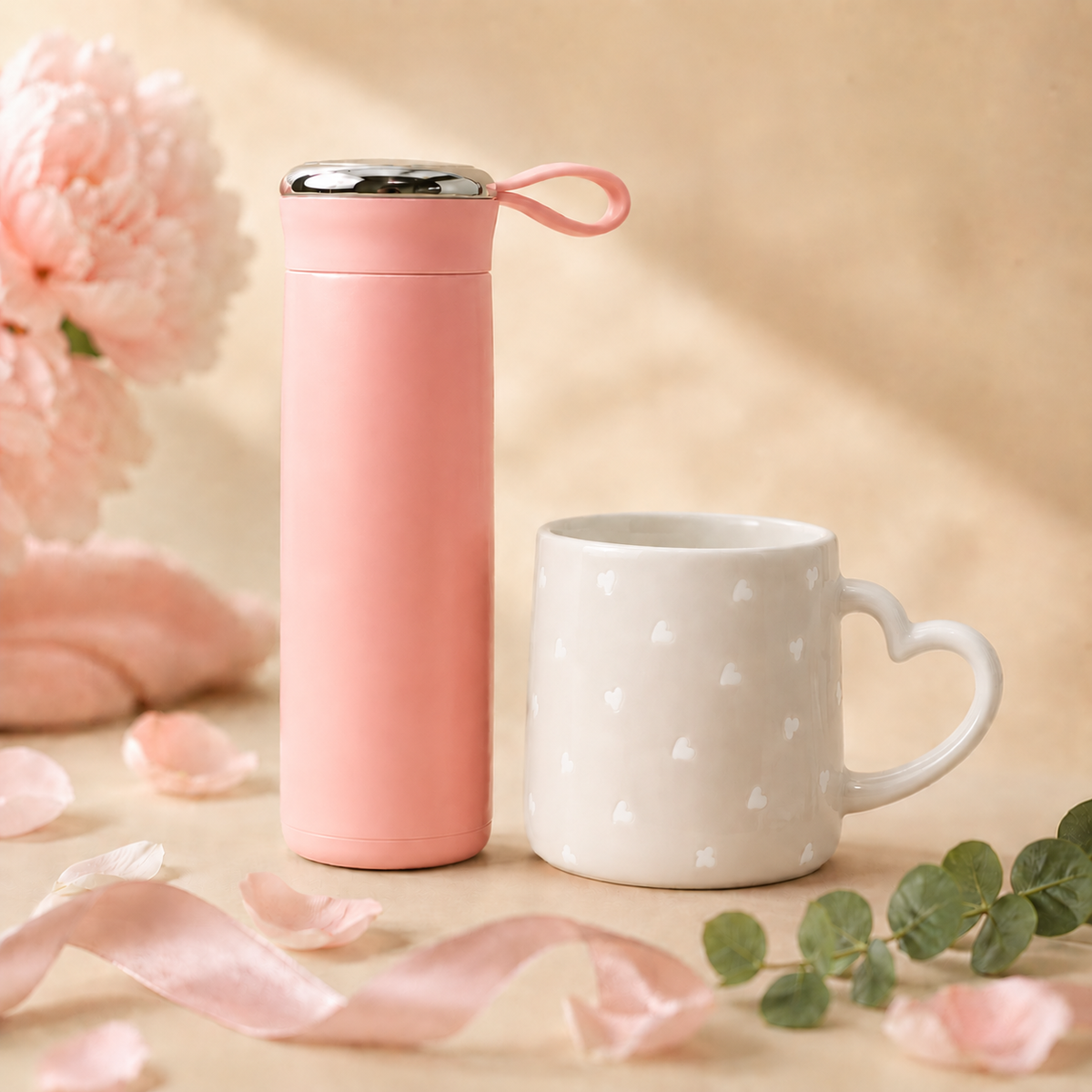 Bottle & Mug Gift Duo - Pink bottle, White mug