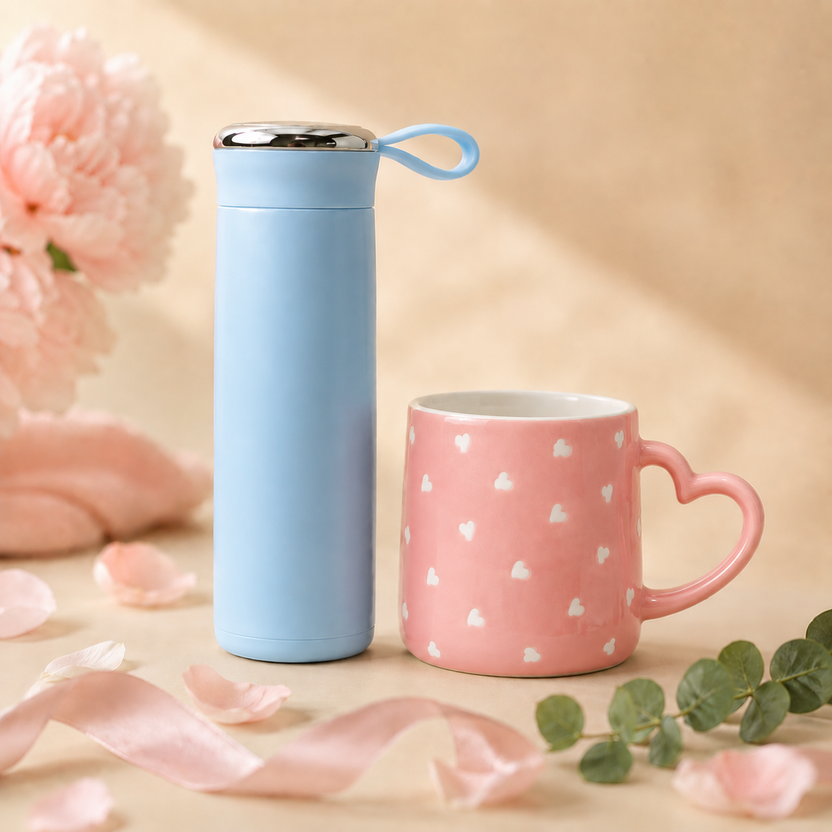 Bottle & Mug Gift Duo - Sky Blue bottle, Pink mug