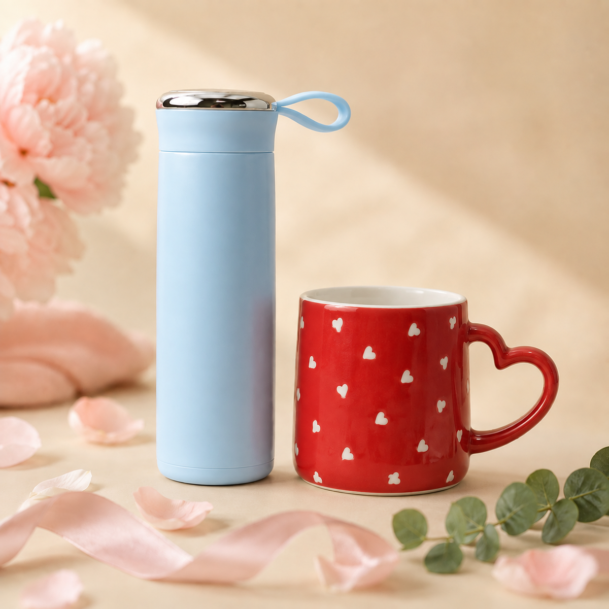 Bottle & Mug Gift Duo - Sky Blue bottle, Red mug