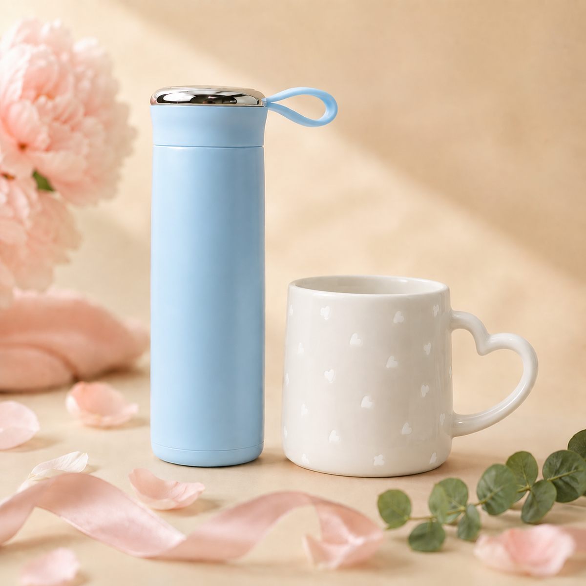 Bottle & Mug Gift Duo - Sky Blue bottle, White mug