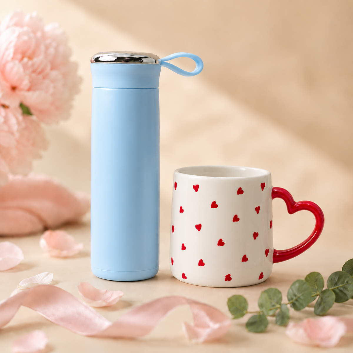 Sky Blue / White (Red Hearts)