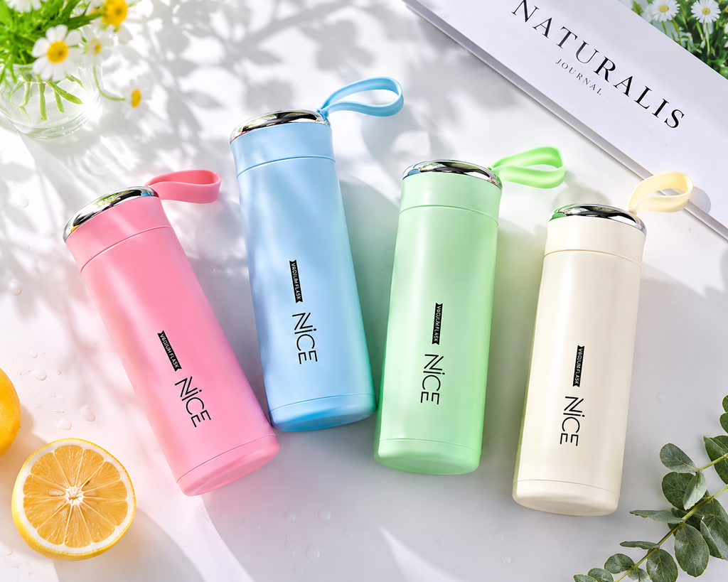 NICE water bottle flat lay