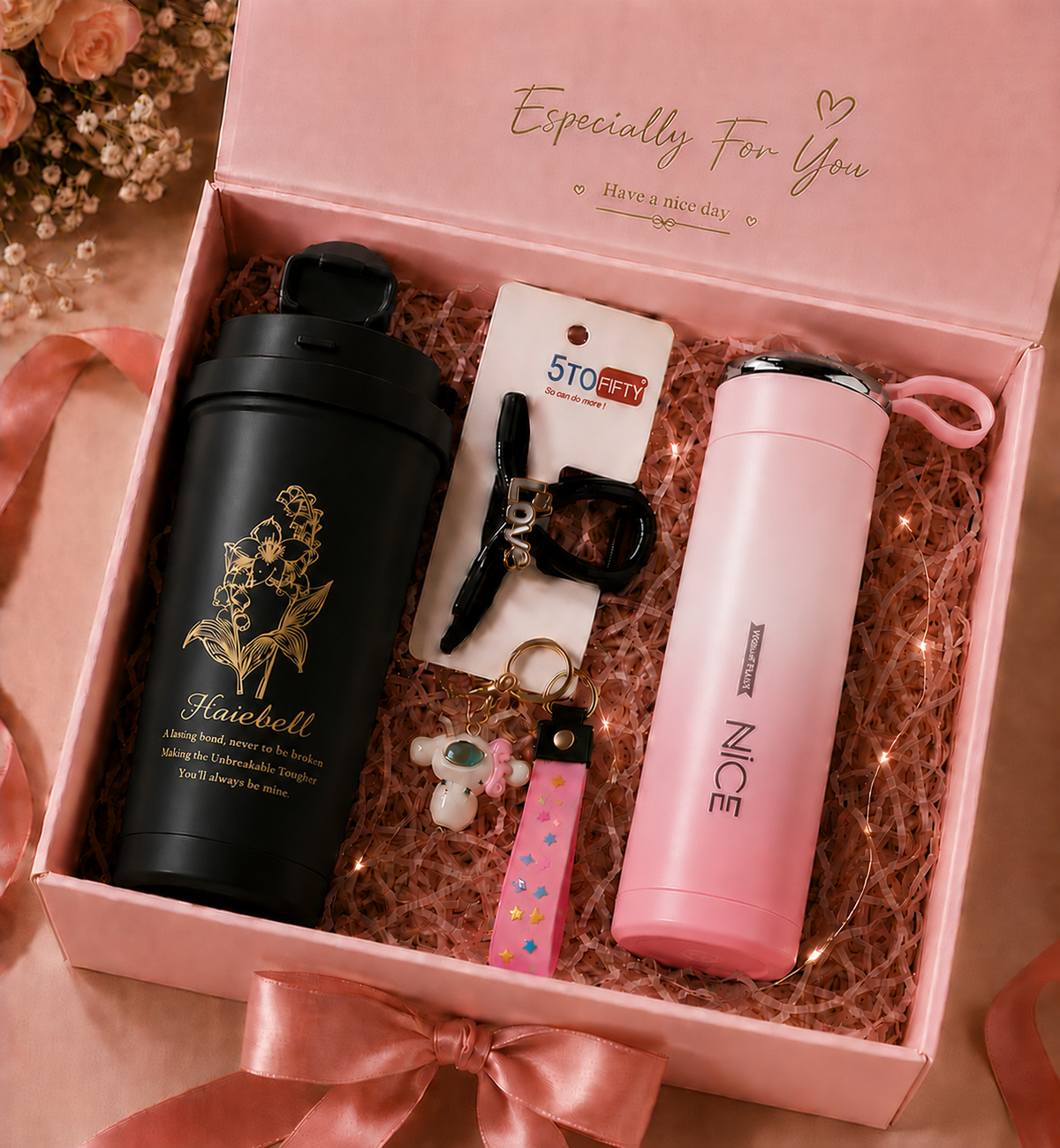 Especially For You gift box Black tumbler Pink flask