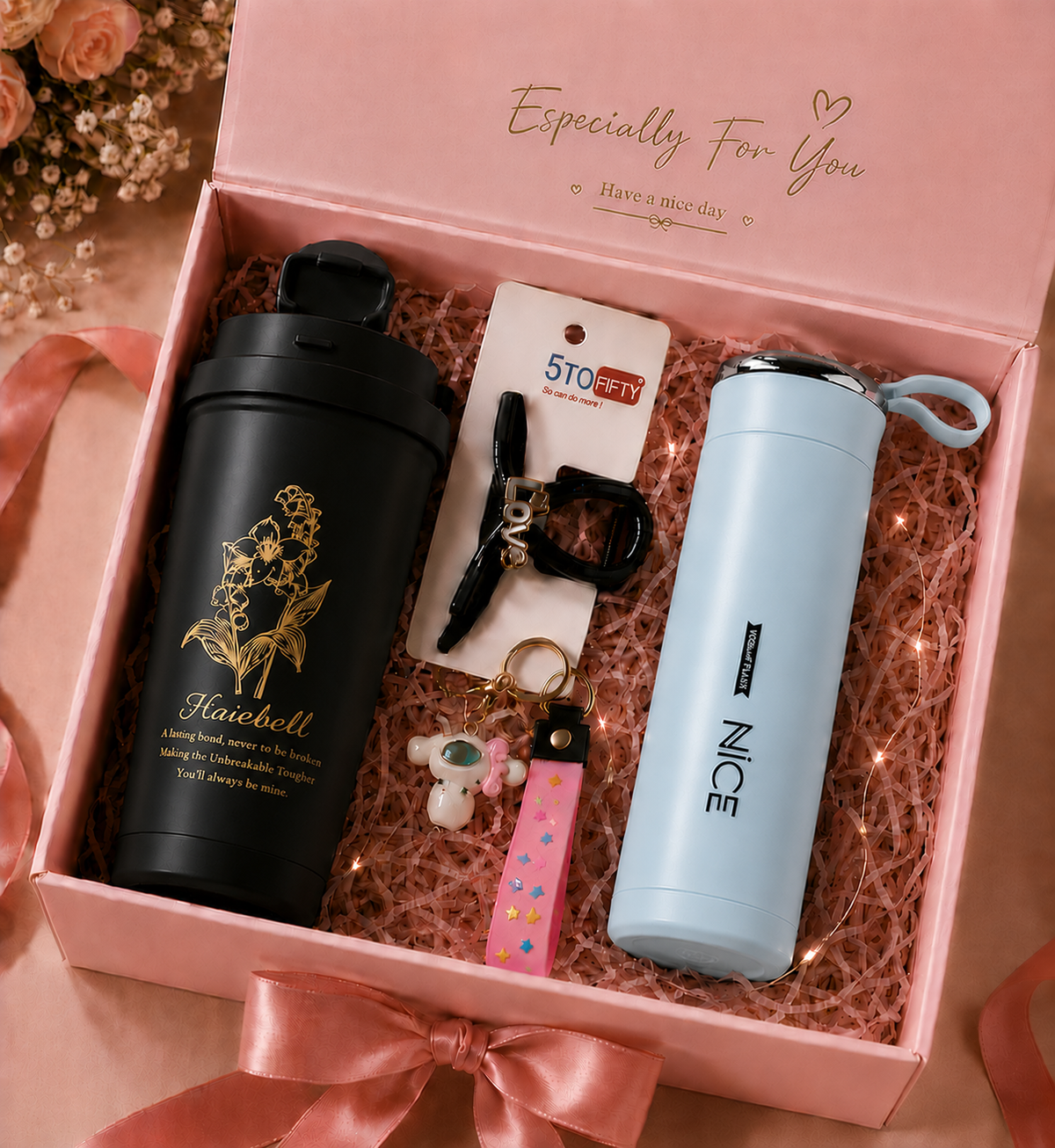 Especially For You gift box Black tumbler Sky Blue flask