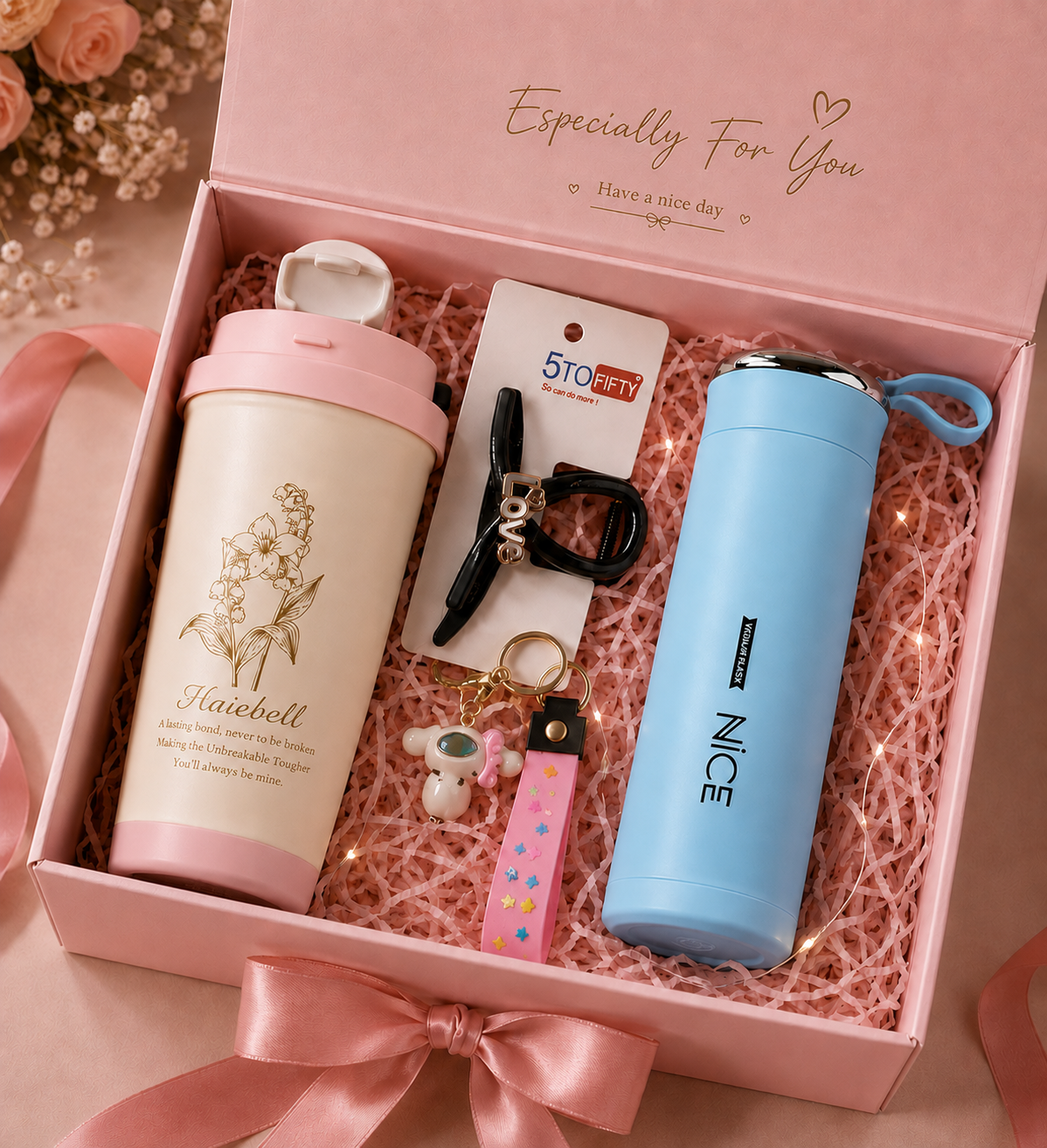 Especially For You gift box Pink tumbler Sky Blue flask