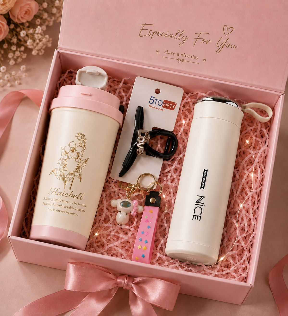 Especially For You gift box Pink tumbler White flask