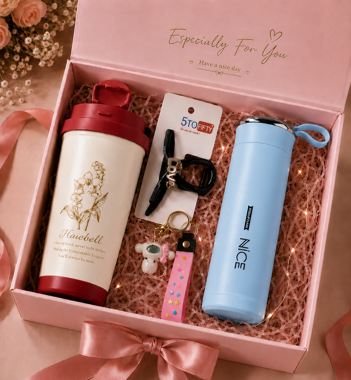 Especially For You gift box Red tumbler Sky Blue flask