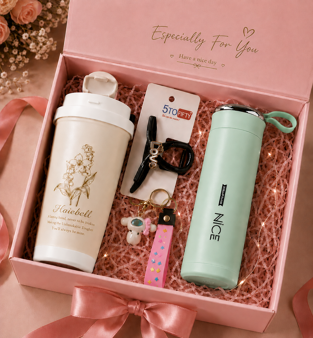 Especially For You gift box White tumbler Green flask