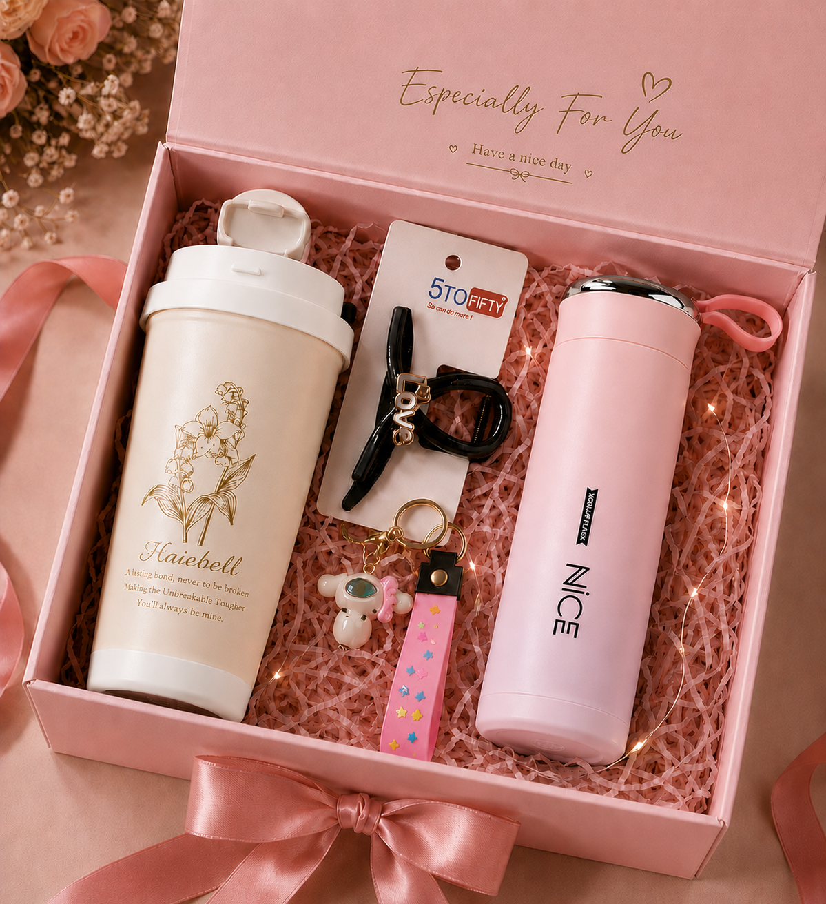 Especially For You gift box White tumbler Pink flask