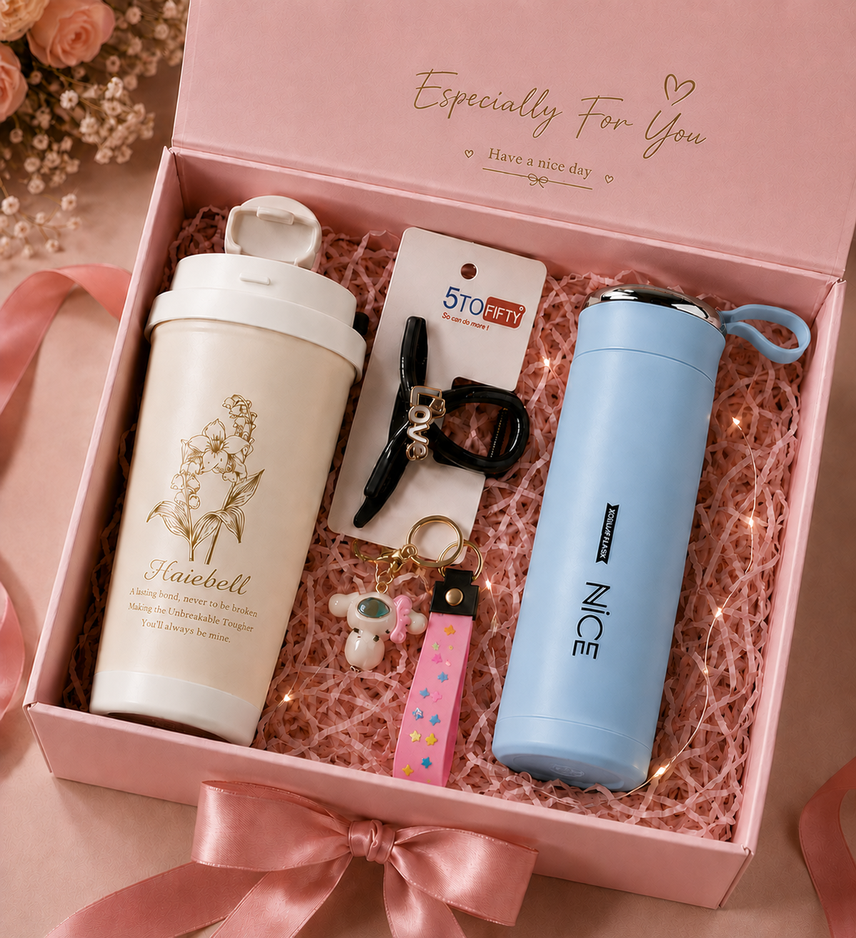 Especially For You gift box White tumbler Sky Blue flask