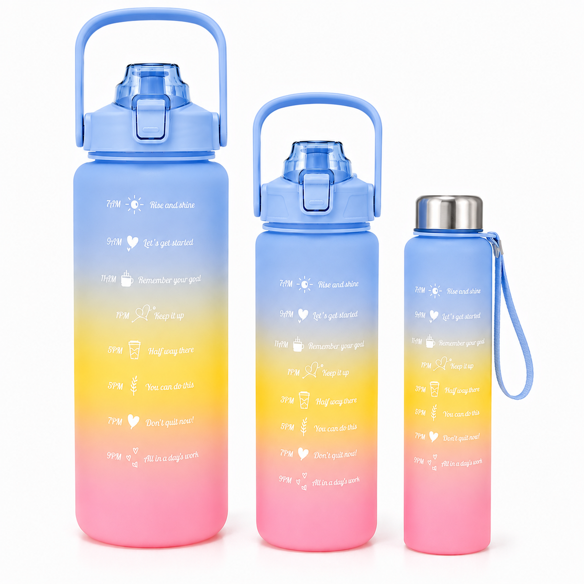 Motivational gym water bottle - Blue Full Set of 3