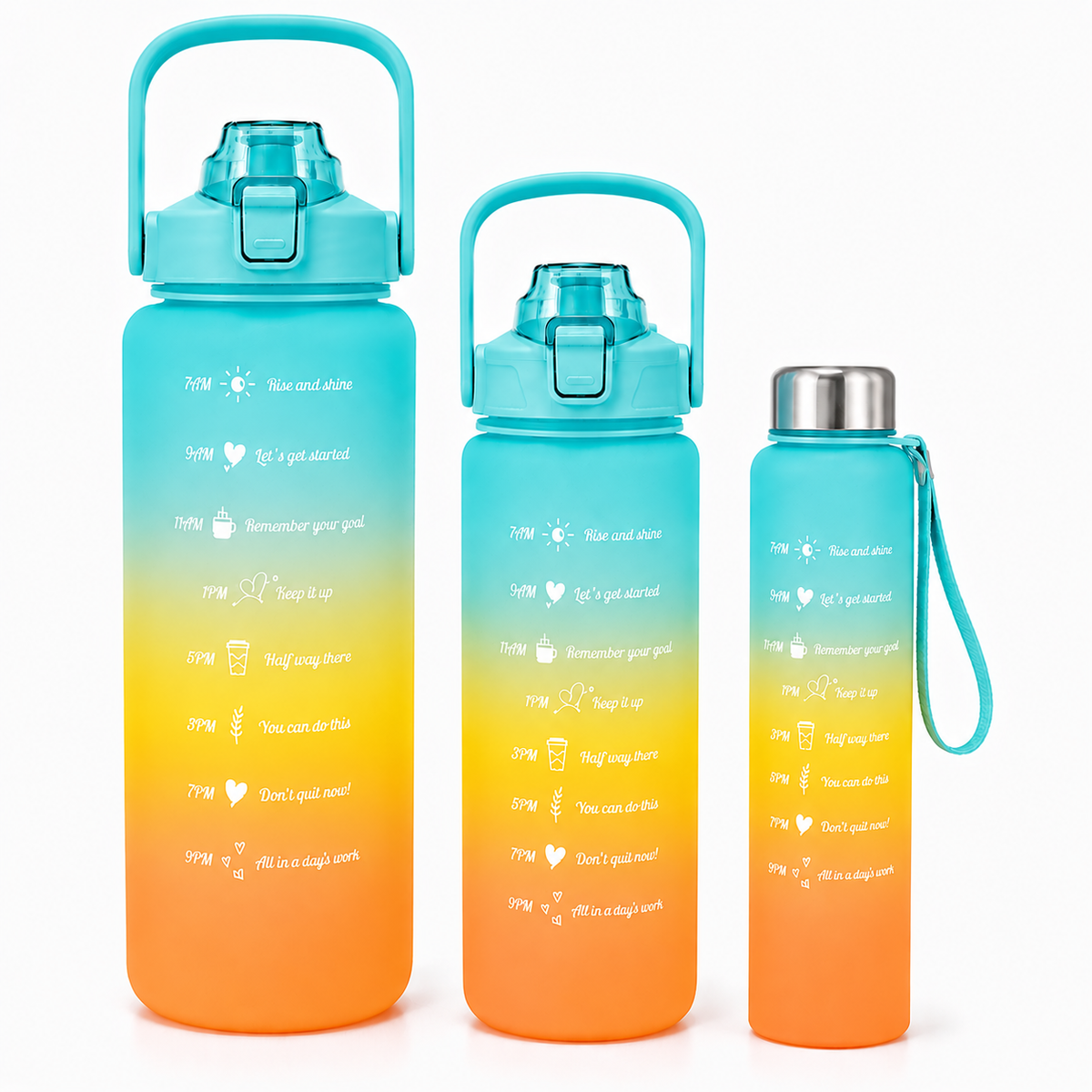 Motivational gym water bottle - Cyan Full Set of 3