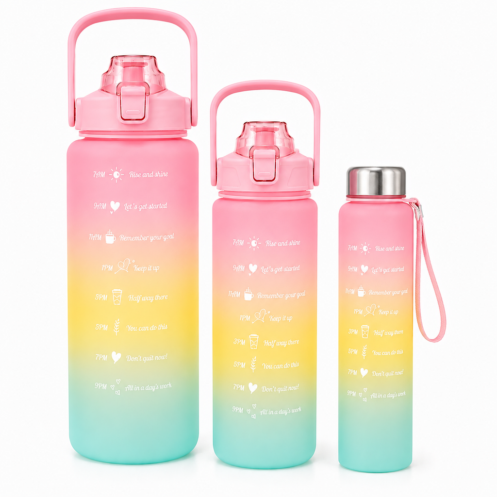 Motivational gym water bottle - Pink Full Set of 3