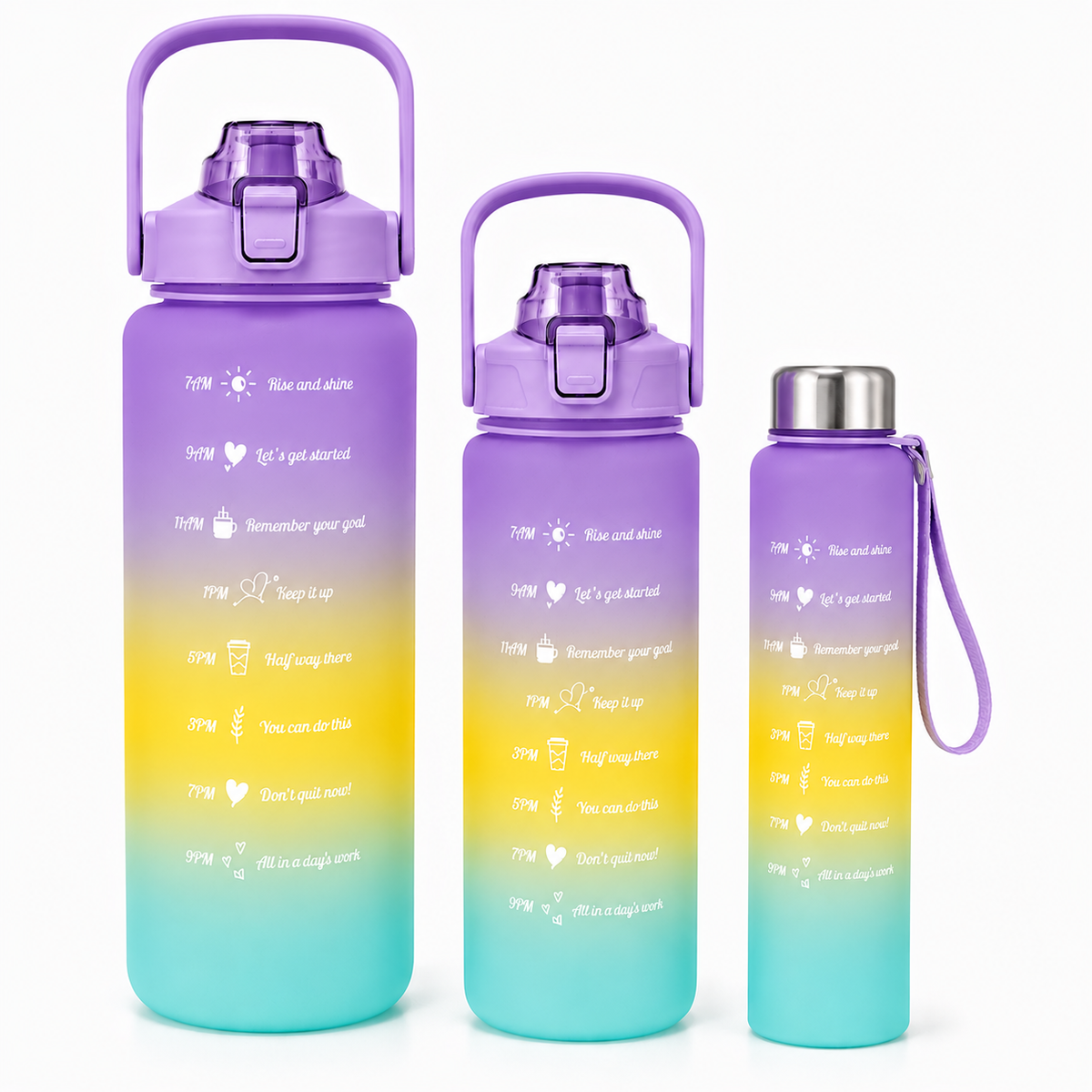 Motivational gym water bottle - Purple Full Set of 3