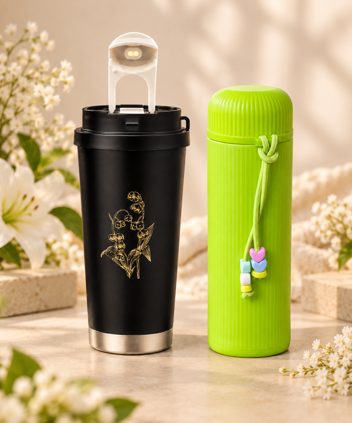 Black tumbler & Green flask
