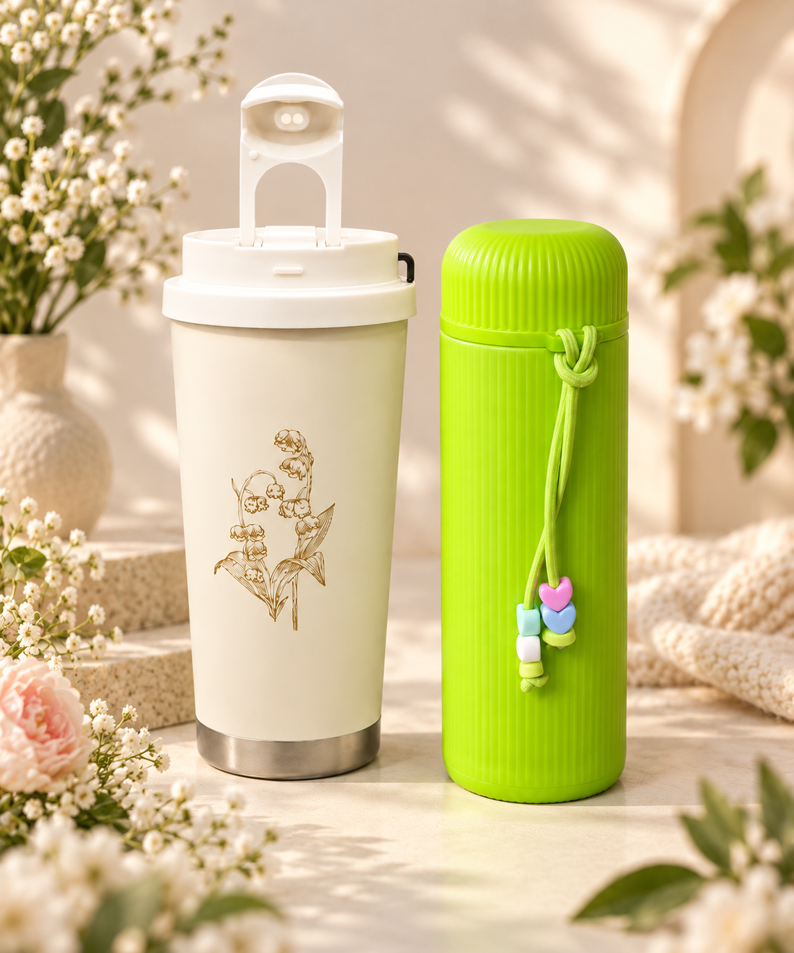 White tumbler & Green flask