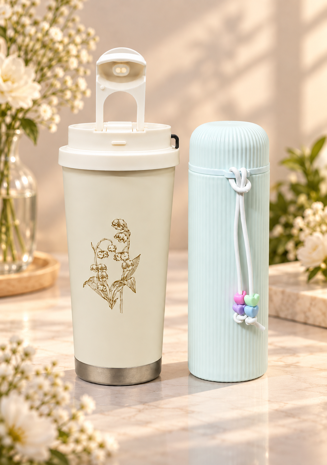 White tumbler & White flask